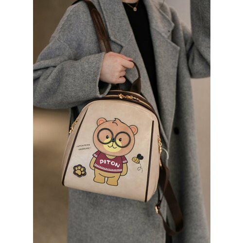 Рюкзак Piton Bear, городской, женский, молочный цвет, экокожа