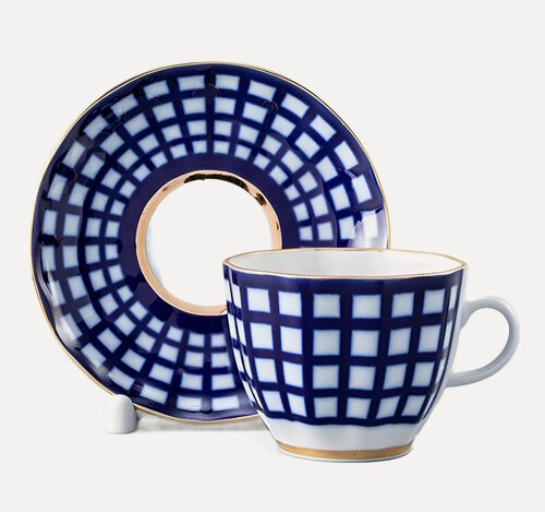 Изображение товара Кофейная пара ИФЗ Тюльпан, Кобальтовая клетка, 140мл, фарфор 81.15017.00.1