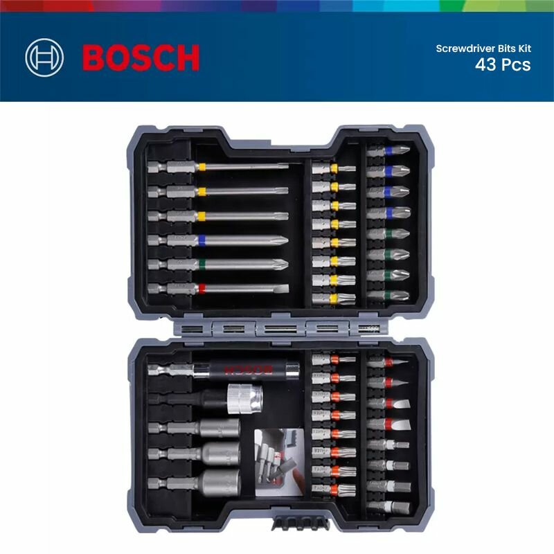 Набор Bosch 43 в 1 удлинители для отверток и биты противоскользящие автоматические зажимы