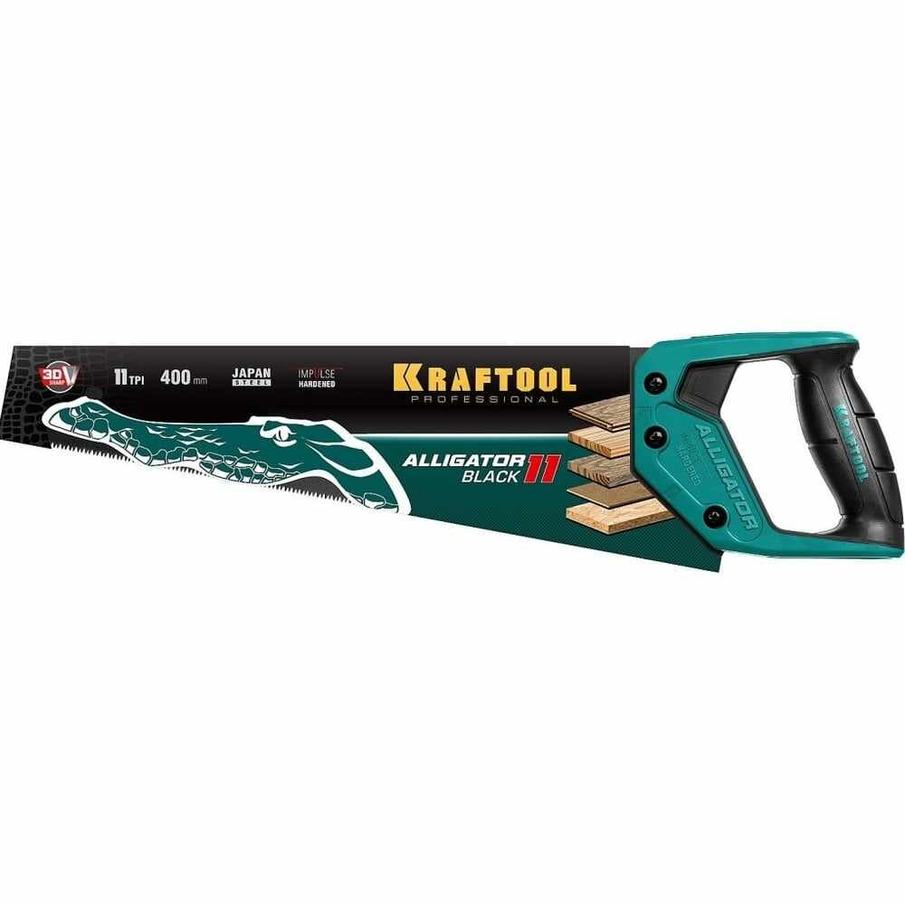 Kraftool Ножовка для точного реза "Alligator BLACK", 400 мм, 11 TPI 3D зуб, 15205-40