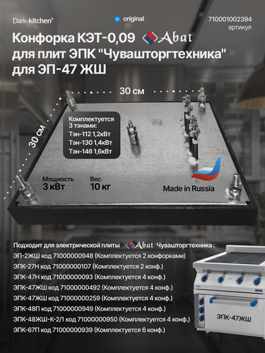 Изображение товара Конфорка КЭТ-0,09 абат для плит ЭПК Abat "Чувашторгтехника" для ЭП-47 ЖШ