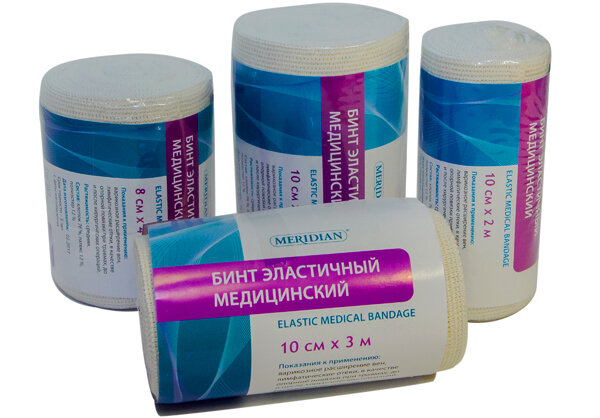 Эластичные Бинты Эластичный медицинский бинт Меридиан, бежевый, хлопок 76%/латекс 12%/полиэстер 12%, 8 см х 3 м