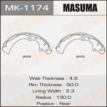 Колодки тормозные барабанные задние MASUMA MK-1174