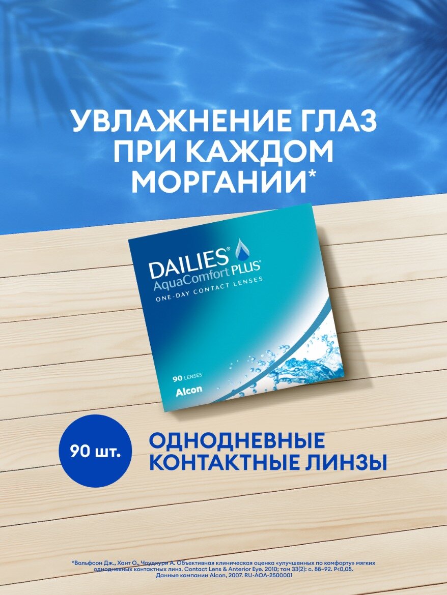 Однодневные контактные линзы Alcon Dailies AquaComfort PLUS, 90 шт, R 8,7, D -5,75