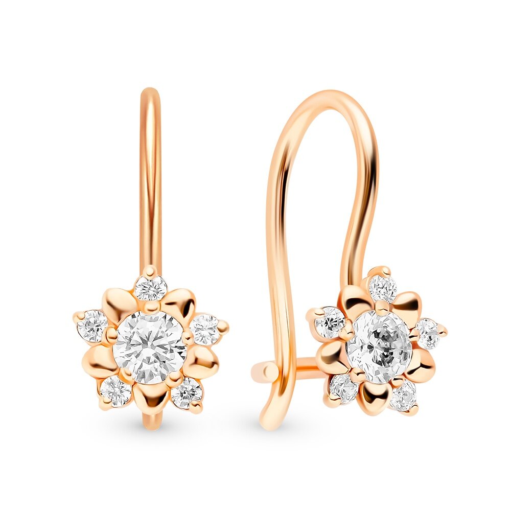 Серьги 585GOLD, красное золото, 585 проба, фианит, , красный