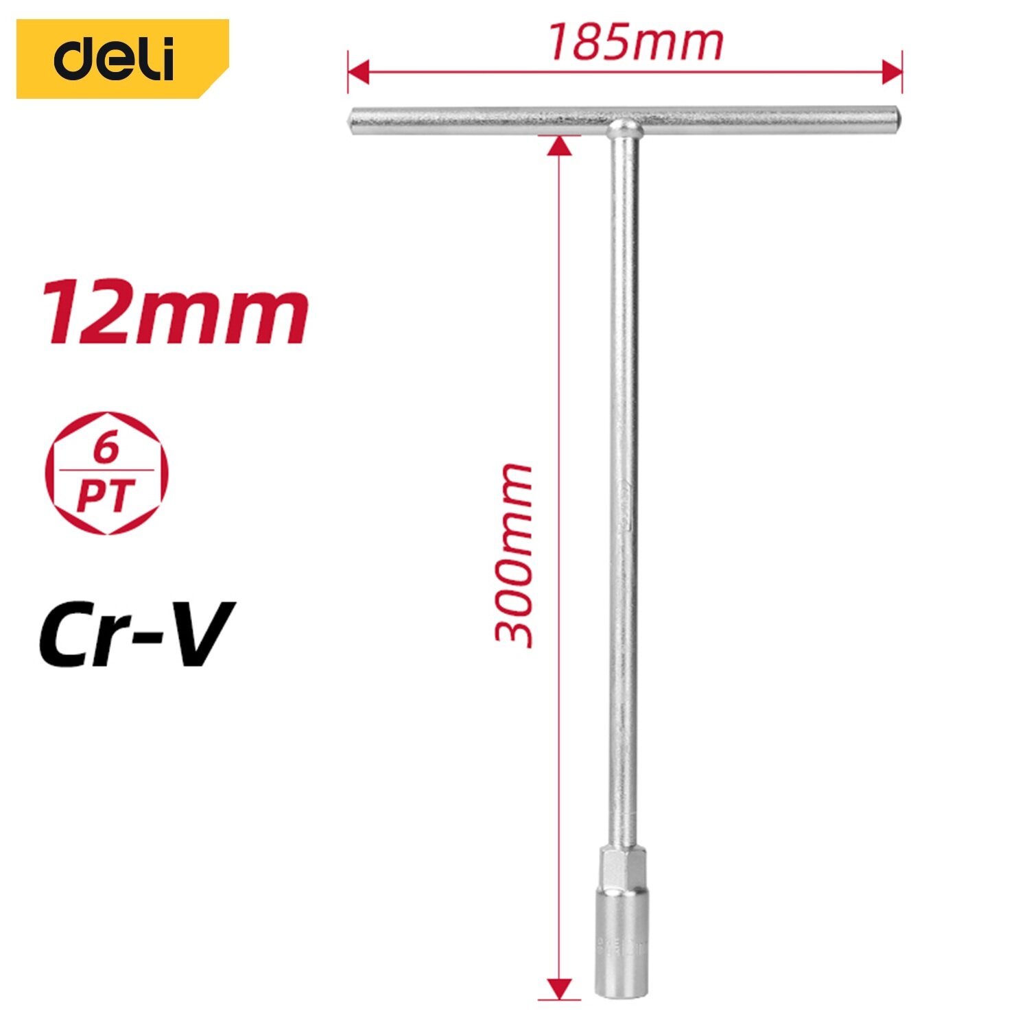 Торцевой ключ 12мм с Т-образной ручкой Deli DL12 (CrV сталь размер 185х300мм)