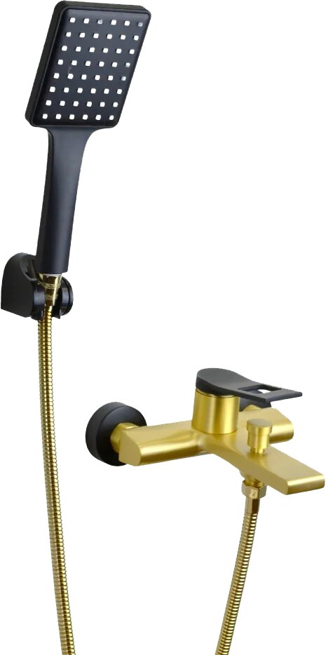 Смеситель для ванны с душем Bronze de Luxe Element EL03GB с душевым гарнитуром настенный однорычажный черный матовый латунный с керамическим картриджем