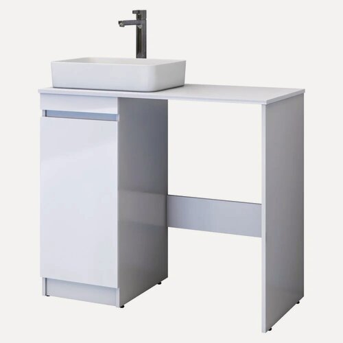 Изображение товара Тумба под раковину со столешницей Vigo Urban 40 напольная, белая, глянцевая, с отверстием под смеситель, тумба для ванной, с дверками