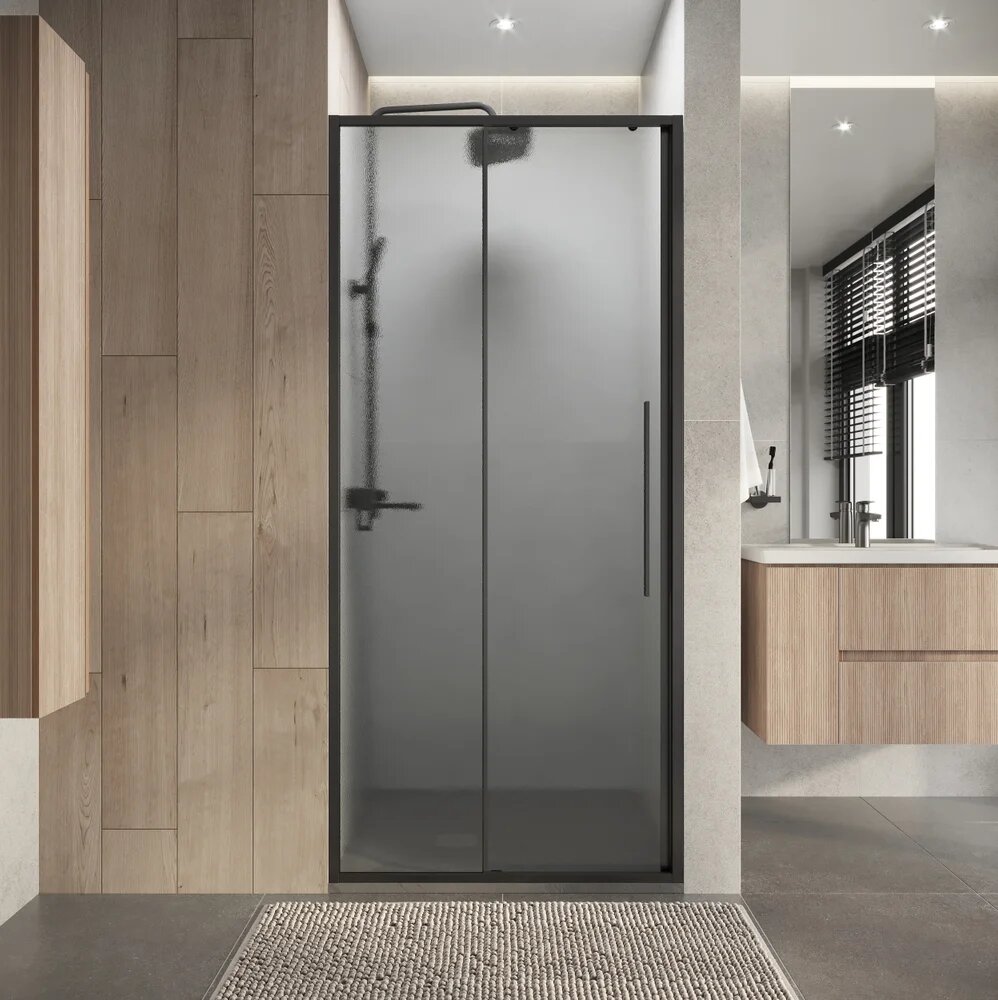 Душевая дверь в нишу Niagara Nova NG-34-L10CHGR стеклянная раздвижная 100 см с серым профилем с черным профилем одностворчатая угловая