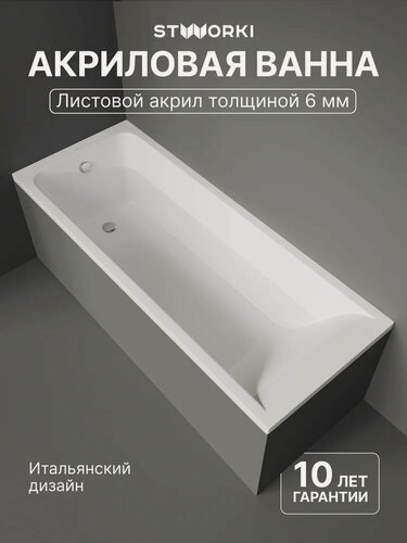 Изображение товара Акриловая ванна STWORKI Стокгольм 180x70, с каркасом, пристенная, встраиваемая, белая, глянцевая, прямоугольная