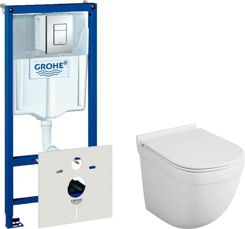 Комплект Унитаз подвесной Owl 1975 Eld TOWLT190101 безободковый / Инсталляция Grohe Rapid SL 38772001 3 в 1 с кнопкой смыва / Шумоизоляция 37131000