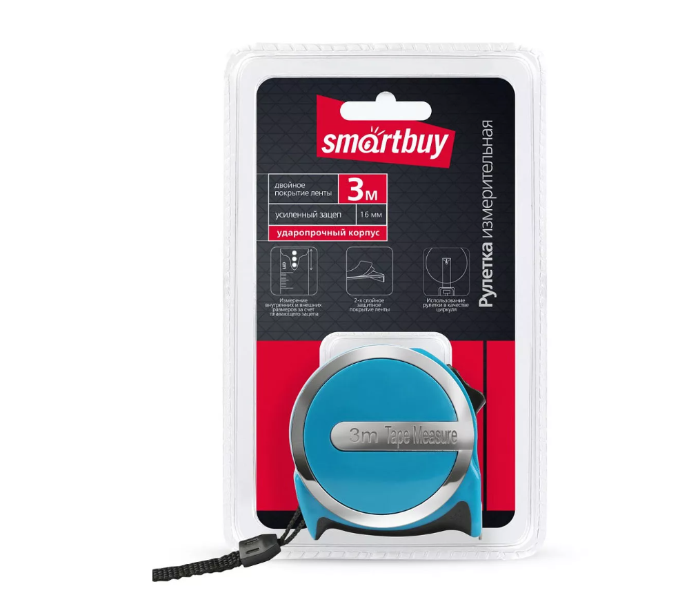 Измерительная рулетка Smartbuy 3мх16мм пластиковый корпус фиксатор усиленный зацеп SBT-MTP-316P1