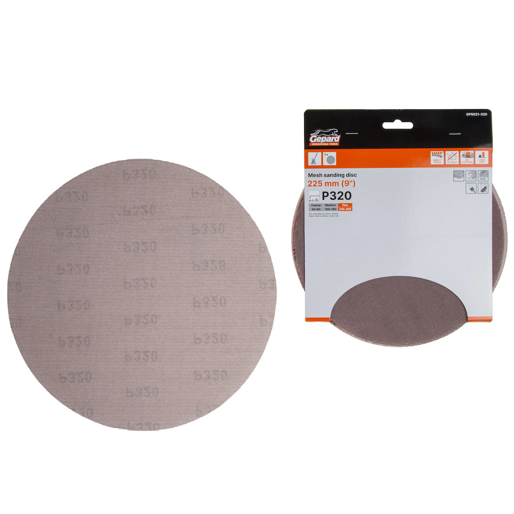 Шлифовальный круг самосцепляющийся на сетчатой основе 225 мм Р320 GEPARD 5 штук (GP5021-320)