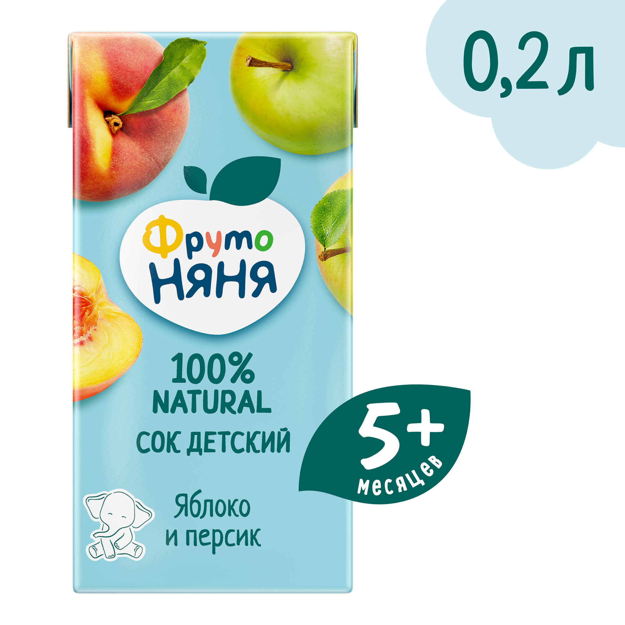Сок ФрутоНяня из яблок и персиков, с 5 месяцев, 0.2 л, 18 уп.