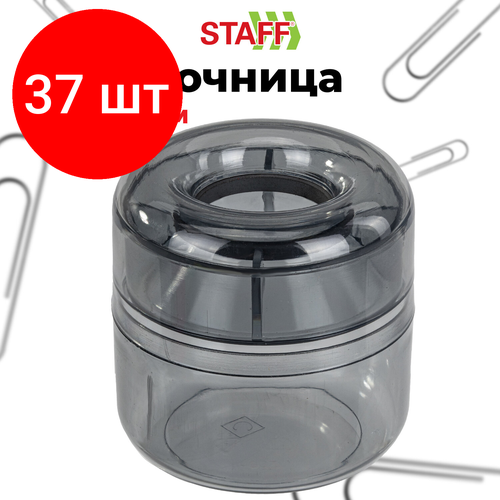 Комплект 37 шт, Скрепочница магнитная STAFF Basic, прозрачный корпус, 270556, 59