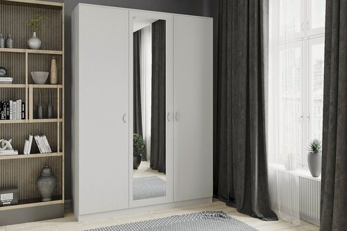 Изображение товара Шкаф распашной МебельЛэнд24 Лайт-3 Белый 140x70x250 для одежды трехдверный с зеркалом