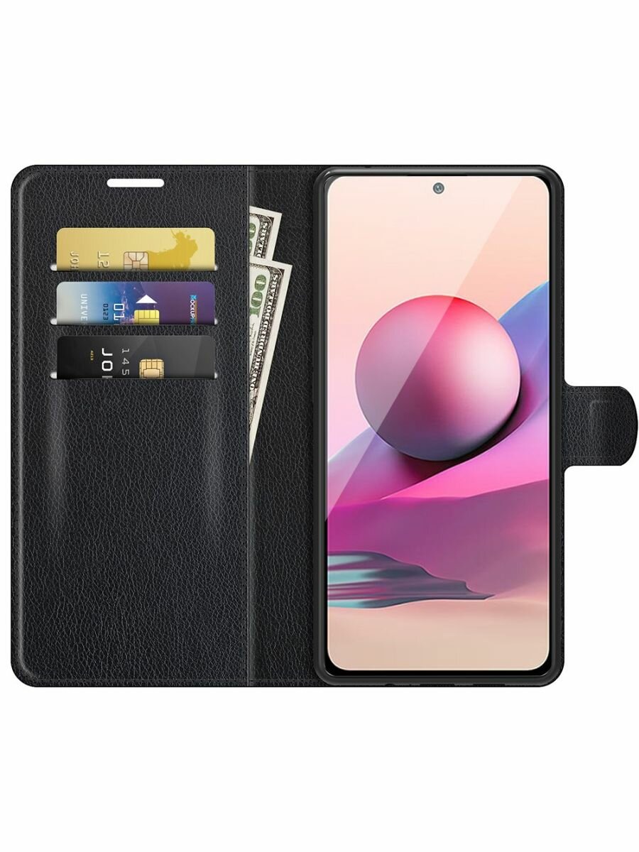 Brodef Wallet Чехол книжка кошелек для Xiaomi Redmi Note 10 черный