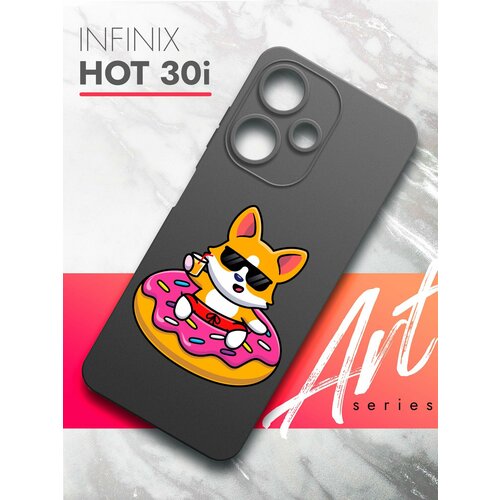 Чехол на Infinix HOT 30i(Инфиникс Хот 30и) черный матовый силиконовый с защитой (бортиком) вокруг камер, Brozo (принт) Корги в Пончике чехол на infinix hot 30i инфиникс хот 30и черный матовый силиконовый с защитой бортиком вокруг камер brozo принт собака с тату