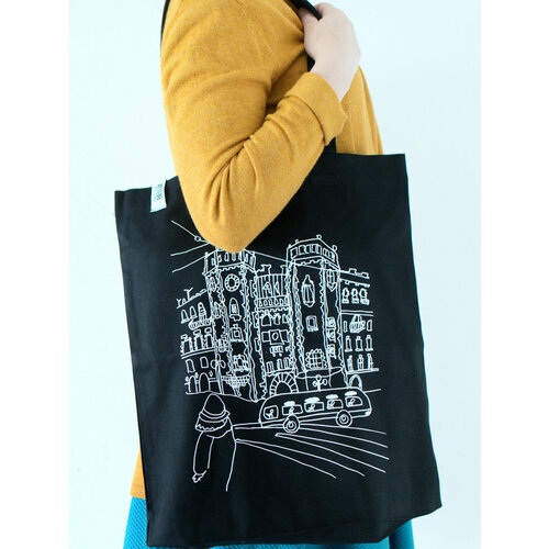 Сумка шоппер простые вещи, фактура гладкая, черный