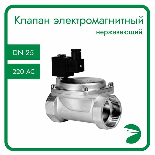 Клапан электромагнитный нержавеющий, обратного действия, нормально закрытый, DN25 (1), PN16,220AC