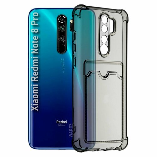 Чехол для смартфона XIAOMI Redmi Note 8 Pro силиконовый противоударный с защитой камеры, бампер с усиленными углами для телефона Ксяоми Редми Нот 8 про с карманом для карт прозрачный серый