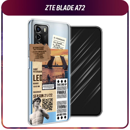 Силиконовый чехол на ZTE Blade A72/V40 Vita / ЗТЕ Блэйд А72/V40 Вита Санкт-Петербург коллаж, прозрачный