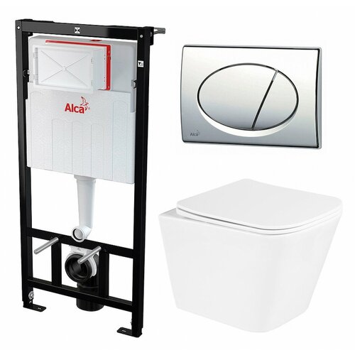 Комплект 3 в 1 инсталляция AlcaPlast AM101/1120-3:1 RU M71-0001 + Унитаз подвесной BelBagno Due BB3103CHR/SC + кнопка хром