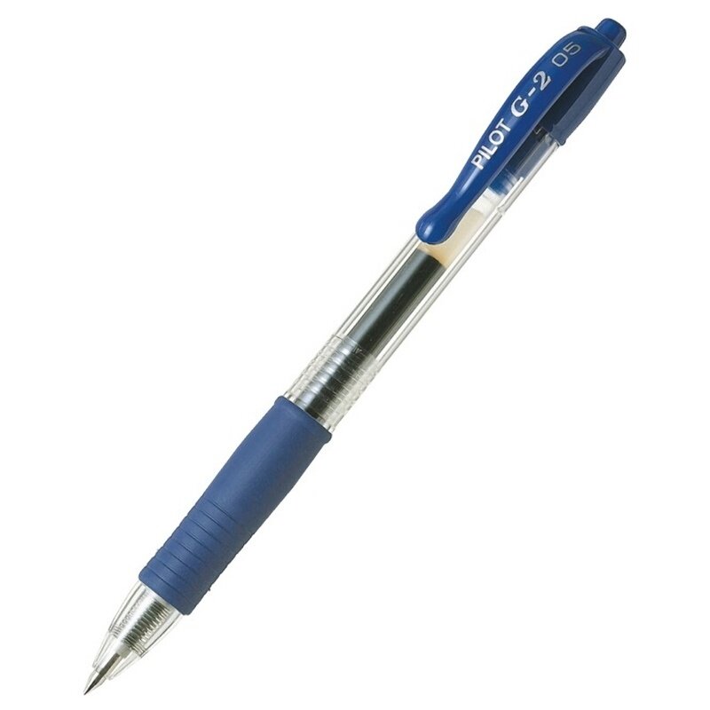 Ручка гелевая Pilot автоматическая G-2, корпус прозрачный, 0,5 мм, линия 0,3 мм, резиновый упор, синяя (BL-G2-5)