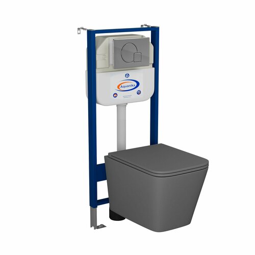 Комплект BAU 6 в 1: инсталляция BAU Aquanika, унитаз подвесной безободковый торнадо обратного потока Bau Stil Hurricane-2, сиденье дюропласт микролифт, темно-серый матовый, клавиша Omega хром