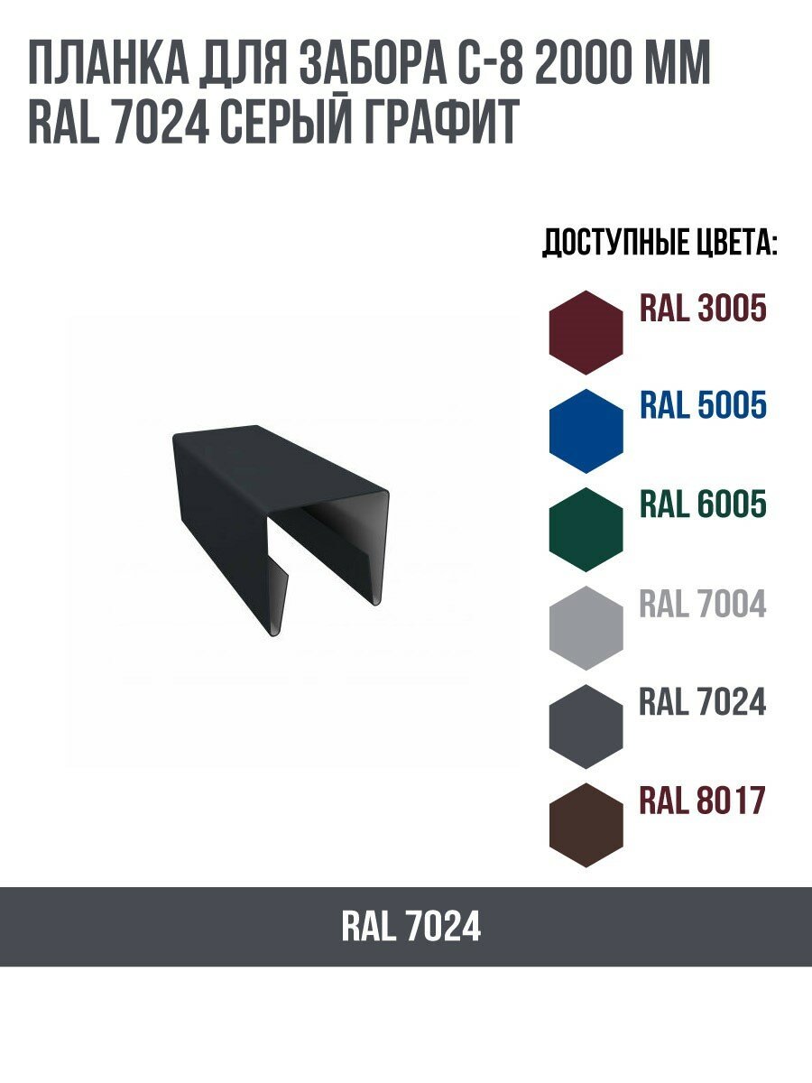 Планка для забора С-8 2000мм RAL 7024 Серый графит(упк. 10 шт)