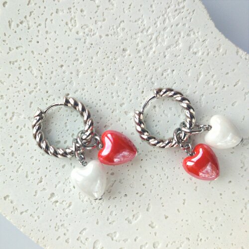 Серьги конго Дарья Бурдо, керамика, размер 40 мм, красный, белый