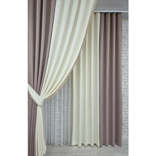 Канвас, двойные помпоны 2шт 200х260 какао, молочный