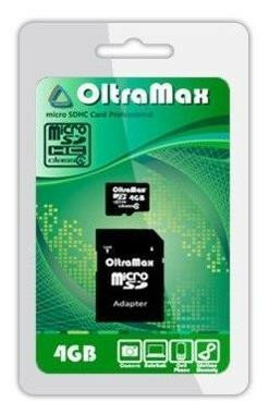 Карта памяти (OLTRAMAX MicroSDHC 4GB Class4 + адаптер SD [OM004GCSDHC4-AD])