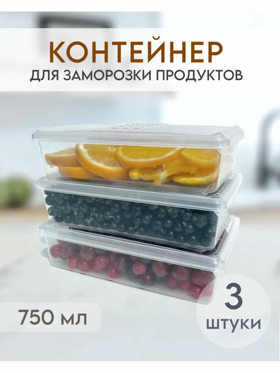 Контейнер для заморозки и хранения продуктов 750 мл, 3 шт.