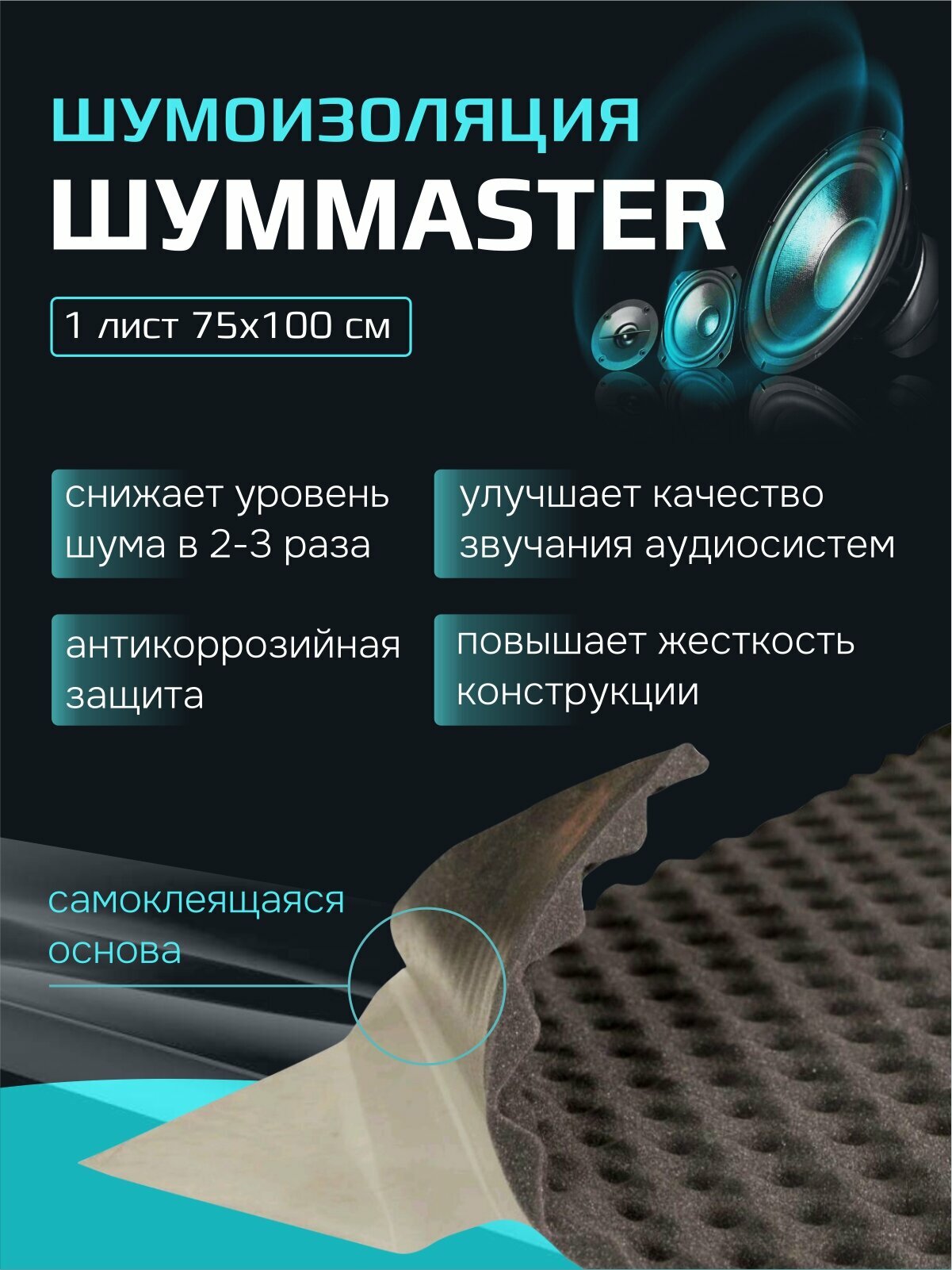 Шумоизоляция Шумmaster Волна 15 (0,75х1,0м) 1 лист