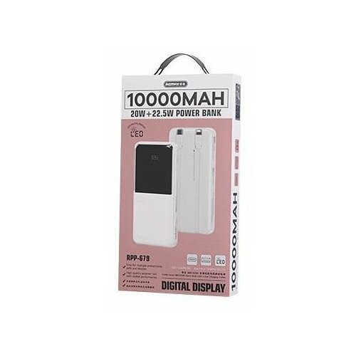 Внешний аккумулятор Power Bank Remax RPP-679 с цифровым дисплеем и 2 кабелями для быстрой зарядки 2199₽