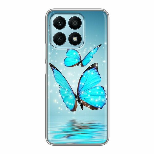Дизайнерский силиконовый чехол для Хонор Х8а / Huawei Honor X8a Бабочки голубые силиконовый чехол на honor x8a хонор х8а волшебный тигр