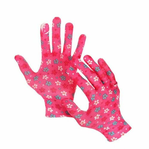 Нейлоновые перчатки с ПВХ-точками «Цветы» (размер 8) greengo перчатки нейлоновые с пвх точками размер 8 микс цветы