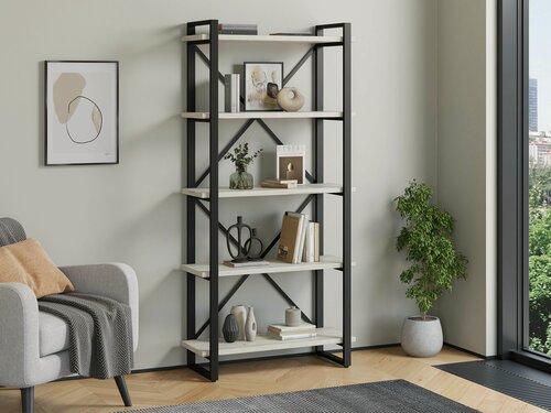 Изображение товара Стеллаж металлический Айсберг Лофт 80х182-2 с полками черный/дуб крафт белый