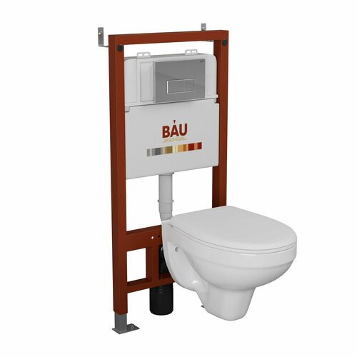 Комплект BAU 6 в 1: инсталляция BAU PRO, унитаз подвесной Rio Luxe 52*35 сиденье микролифт, клавиша BAU Hotel, хром