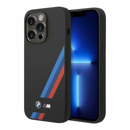 Чехол BMW силиконовый для iPhone 14 Pro Max, M-Collection Tricolor lines черный