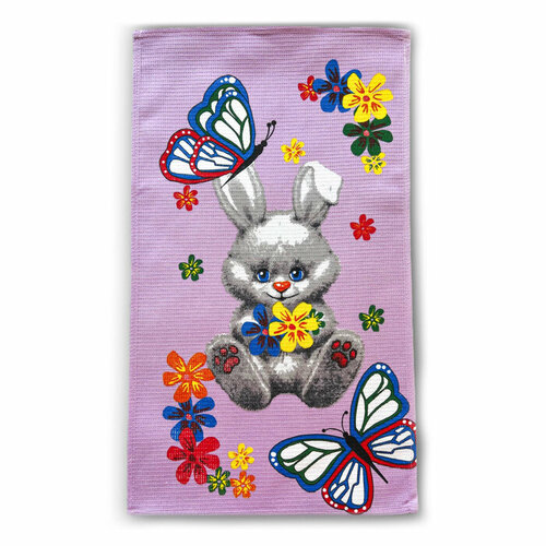 Полотенце вафельное Зайка сиреневый 35х60см, 150г/м, хл 100%, 2 штуки