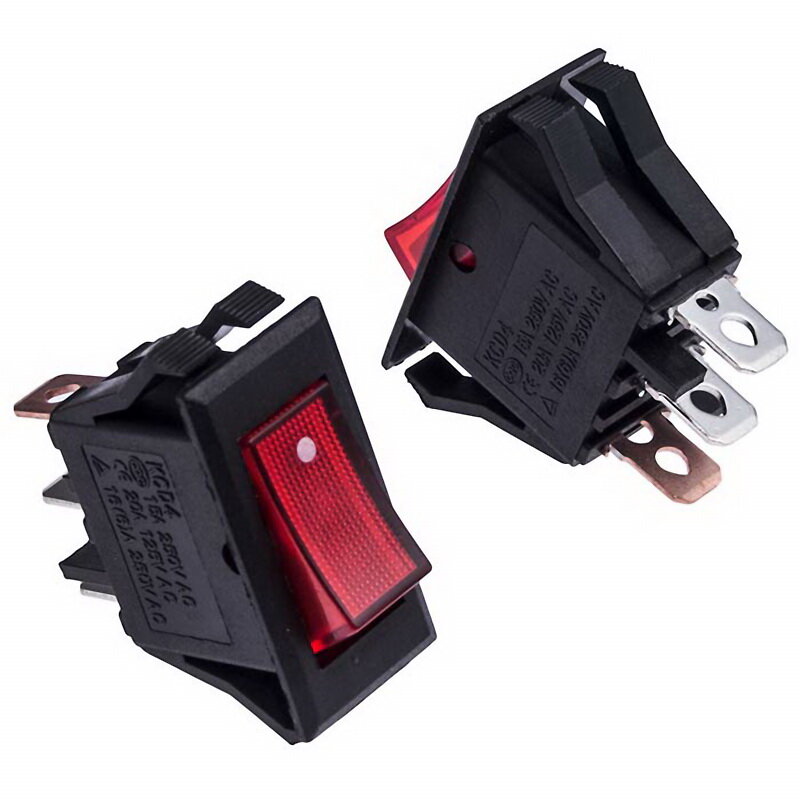 фото Клавишный переключатель ON-OFF, 3 контакта, красная кнопка, подсветка