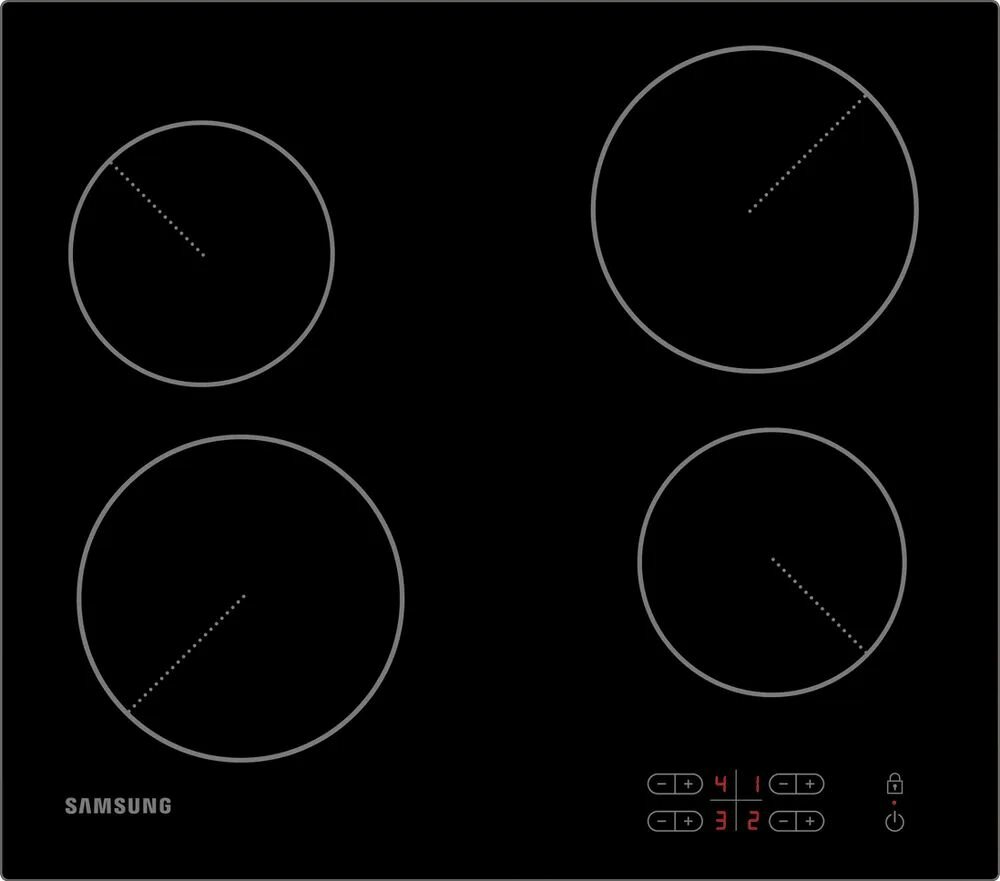 Стеклокерамическая варочная поверхность Samsung NZ-64T3506AK/WT, 4 конфорки, с сенсорным управлением, 9 уровнями нагрева, черная