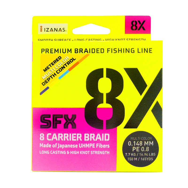 Леска плетеная SFX 8X разноцветная 150 м 0.148 мм 7.7 кг PE 0.8 SFX8B148M150
