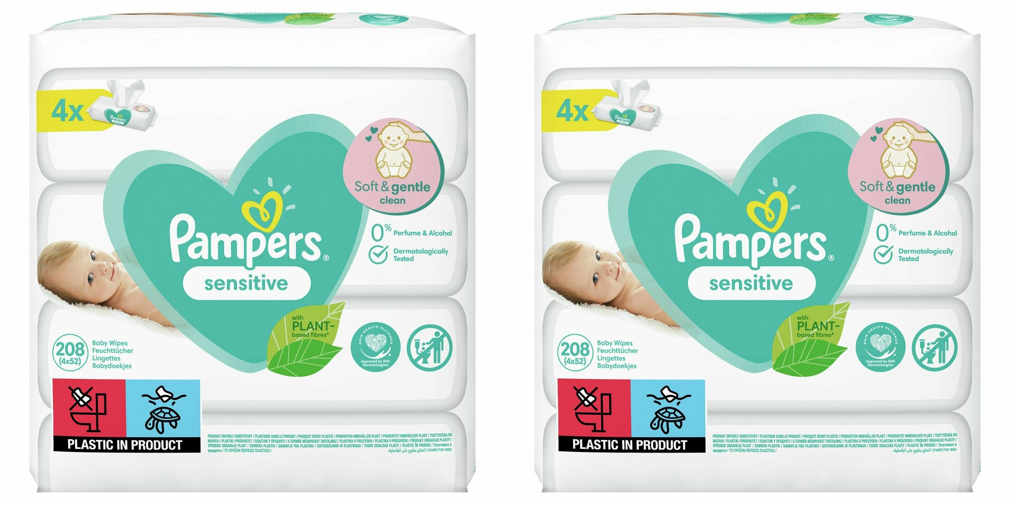 Влажные салфетки Pampers Sensitive Quadro, 4х52 шт - фото №2