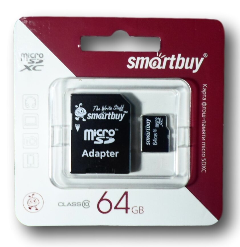 MicroSD 64GB class 10 (с адаптером) Smartbuy UHS-1