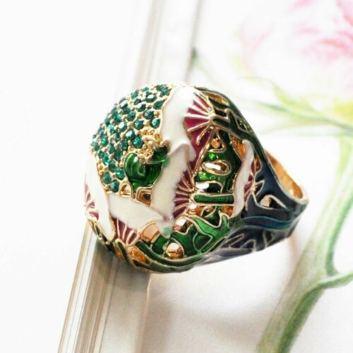 Кольцо, эмаль, размер 17, золотой
