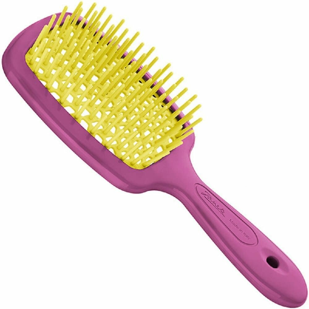 Щетка для волос Janeke с закругленными зубчиками Superbrush (фуксия с желтым)