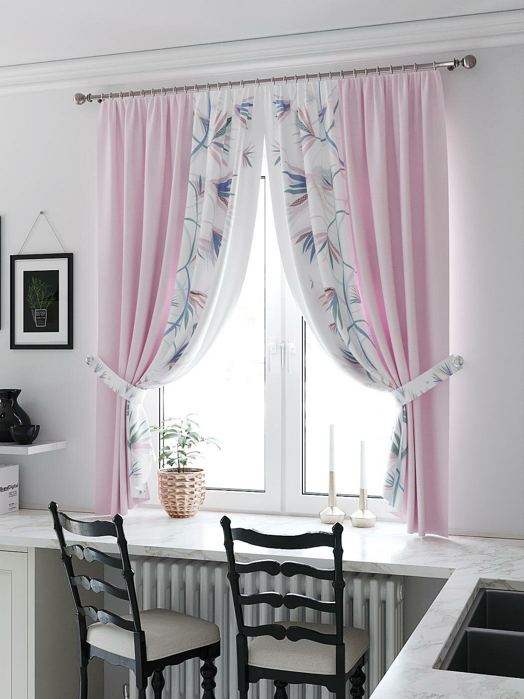 фото Комплекты штор AT HOME Ренитес (розовый) высота 180 см, ширина 150 см, крепление - шторная лента, Белый